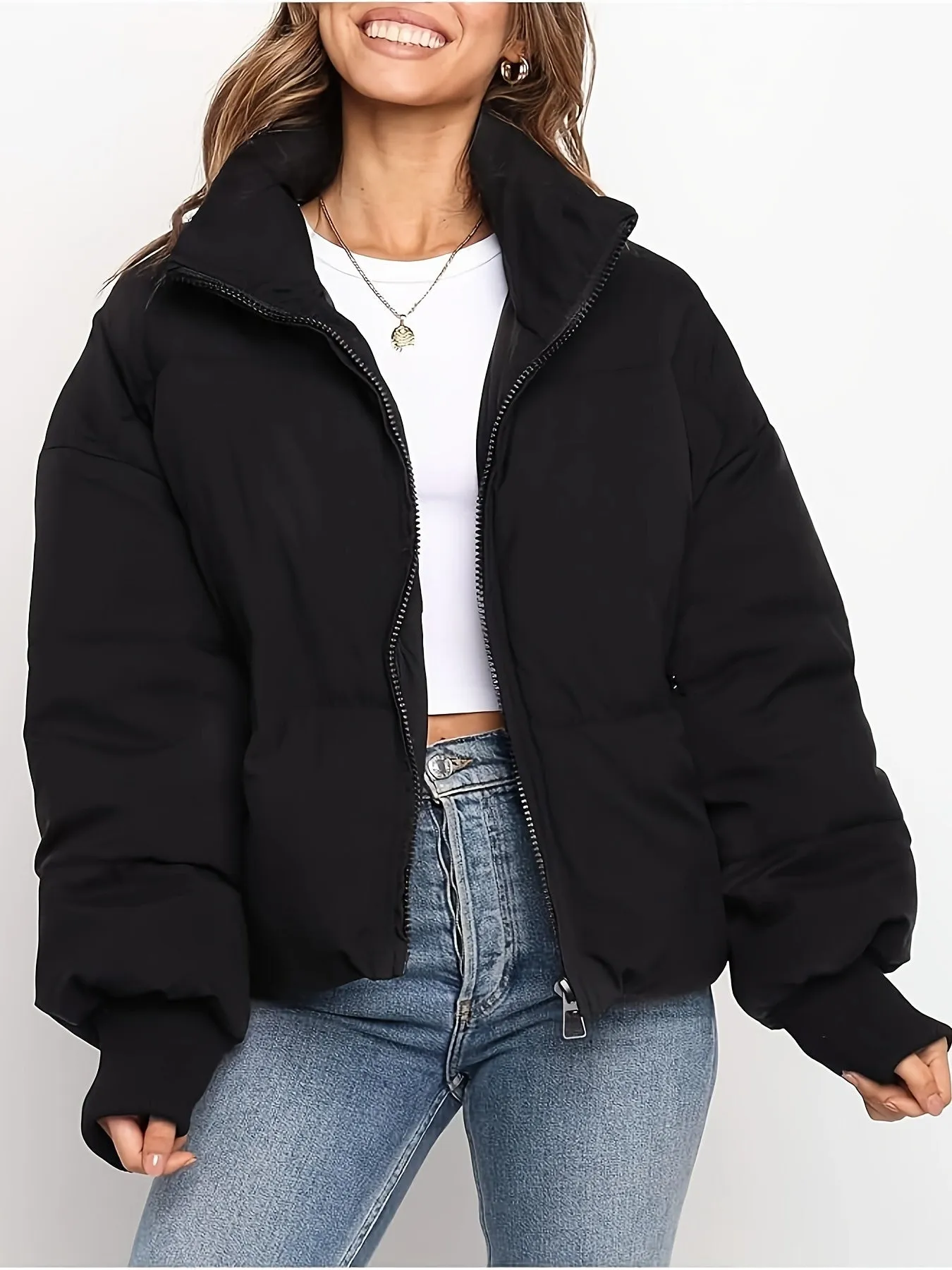 Women's Fashion Winter Cropped Cropped Warm Cotton Jacket Loose Cropped Padded Jacket Jacket