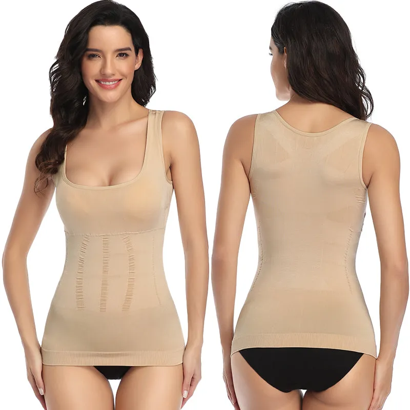 Women's Padded Shapewear Camisole Body Shaper Compression Shirt With Pads Waist Trainer Tummy Control Tank Tops Seamless Corset