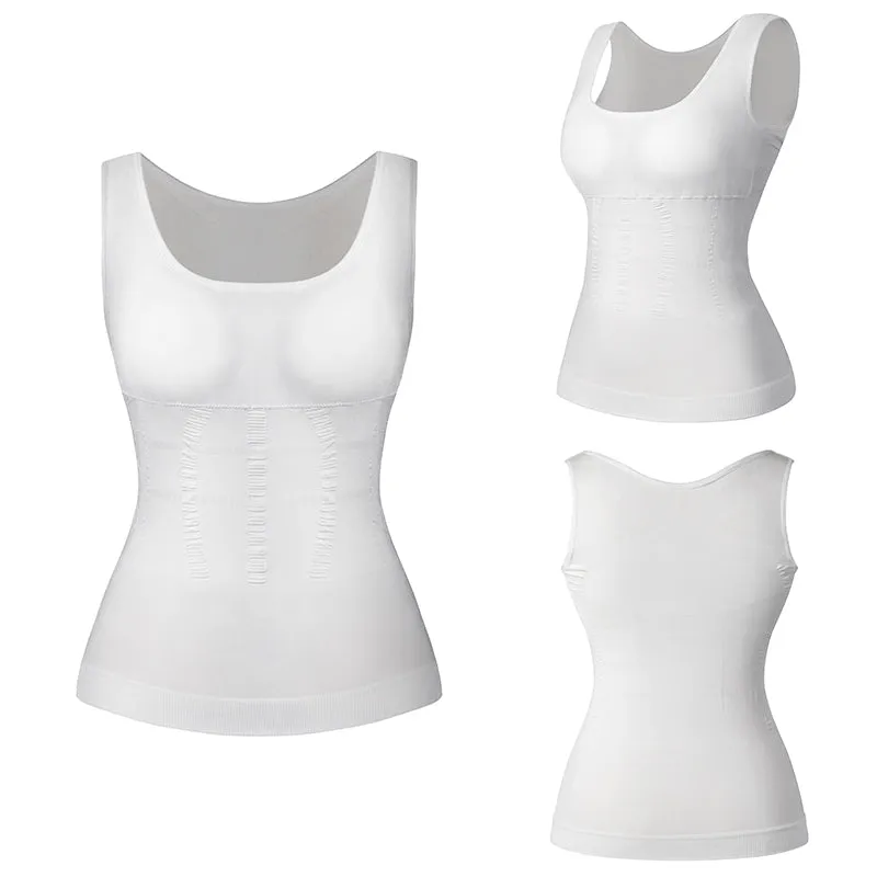 Women's Padded Shapewear Camisole Body Shaper Compression Shirt With Pads Waist Trainer Tummy Control Tank Tops Seamless Corset