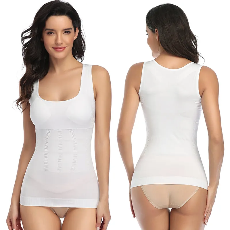 Women's Padded Shapewear Camisole Body Shaper Compression Shirt With Pads Waist Trainer Tummy Control Tank Tops Seamless Corset