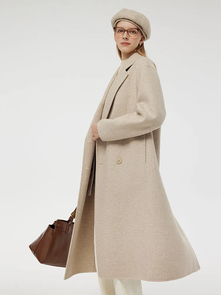 Wool Cashmere Herringbone Double-Faced Unisex Coat