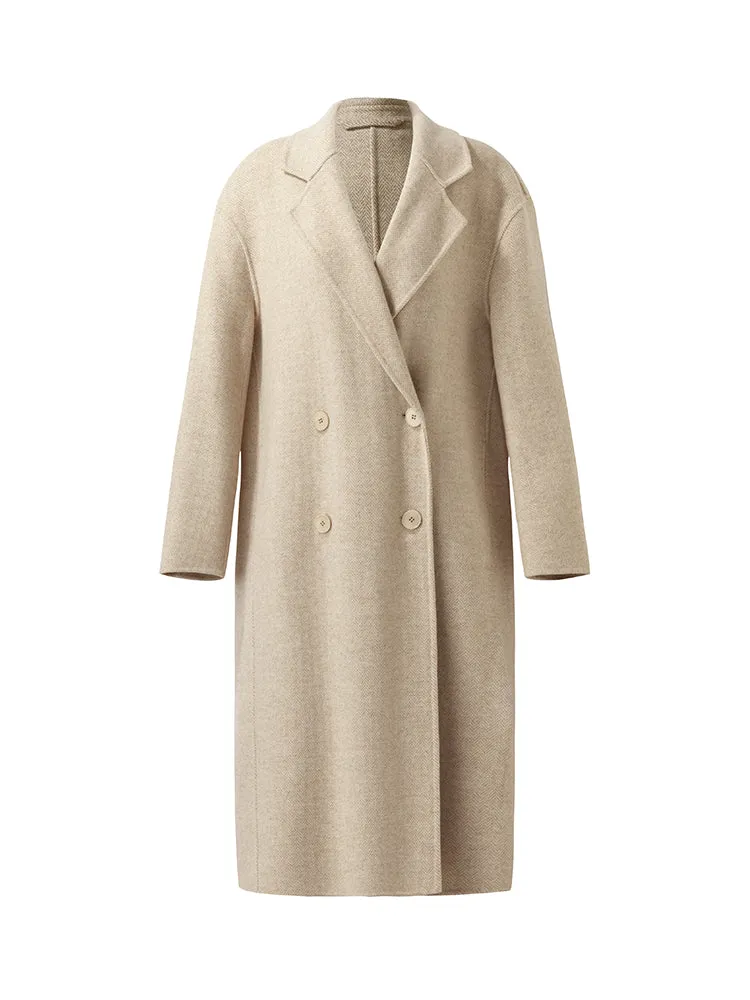 Wool Cashmere Herringbone Double-Faced Unisex Coat