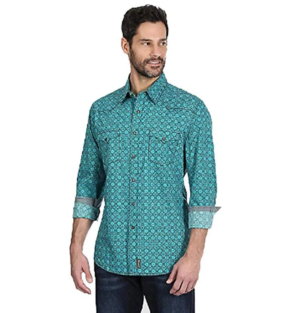 Wrangler Retro Men's Turquoise Long Sleeve Snap Shirt