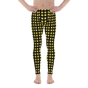 Yellow Buffalo Plaid Men Tights, Plaid Print Classic Print Designer Men's Leggings Meggings- Made in USA/EU