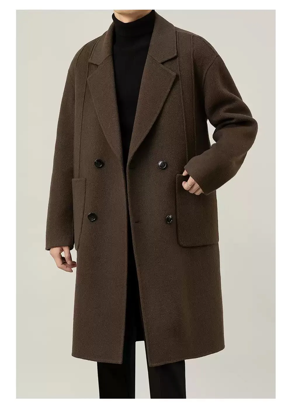 Zhou Double-Breasted Pocket Blend Wool Long Coat