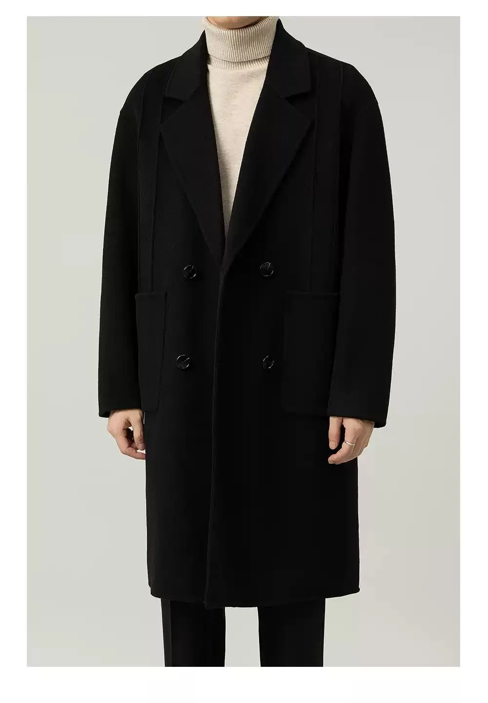 Zhou Double-Breasted Pocket Blend Wool Long Coat