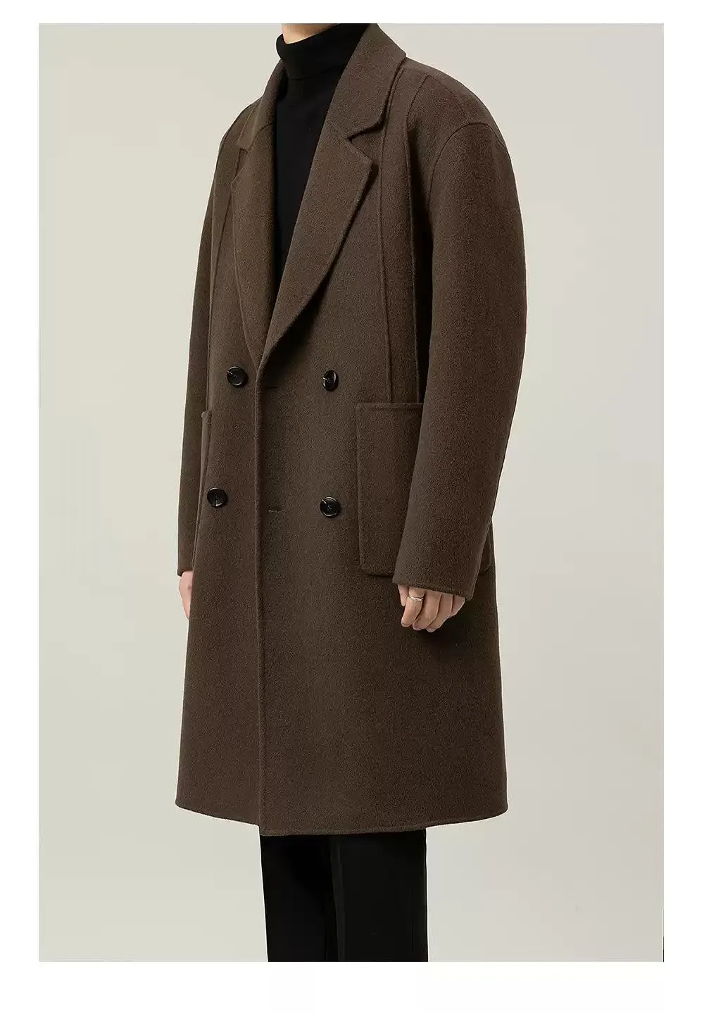 Zhou Double-Breasted Pocket Blend Wool Long Coat