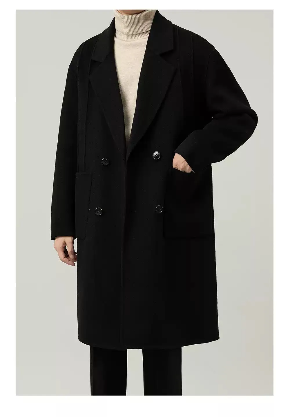 Zhou Double-Breasted Pocket Blend Wool Long Coat