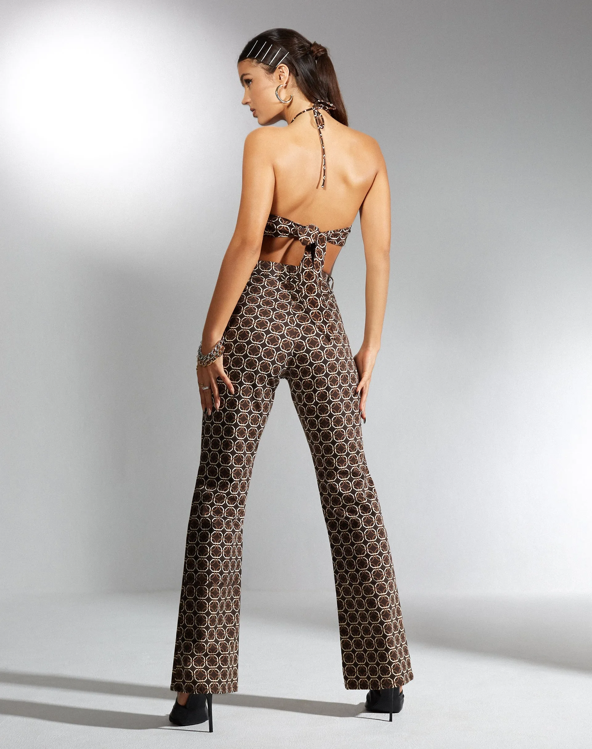 Zoven Flare Trouser in Chain Tangle Dark Brown